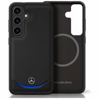 Mercedes Contrasted Blue Horizontal Curve Leather Case with MagSafe for Samsung Galaxy S25, black