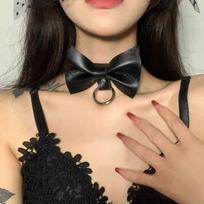 Circle Pendant Pu Leather Bow Collar Collarbone Chain Mood Sexy Neck Ring Patent Leather Punk Bow Tie