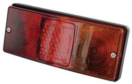 Galinis žibintas stačiakampio formos, raudonos/juodos spalvos, tvirtinamas varžtais, 160x67 mm AMP kištukas, Cobo
