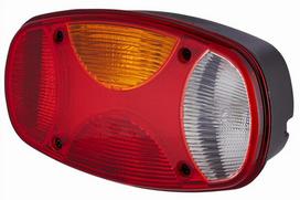 Galinis žibintas LH stačiakampio formos, 12V, raudonas/baltas/gintarinis, tvirtinamas varžtais, 225x122mm, Hella