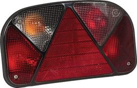 Galinis žibintas LH stačiakampio formos, 12V, raudonas/permatomas, prisukamas varžtais, 240x52 mm, 5 kontaktų bajonetas, "Multipoint II" pagal "Aspöck