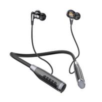 Patobulintos keturių garsiakalbių Bluetooth ausinės, pakabinamos ant kaklo, belaidės sportinės, itin ilga baterijos veikimo trukmė juoda