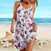 Paplūdimio mini suknelė su raštu Patogi boutique camisole sijonas Laisva kasdienė moderni suknelė Berankovė laisvo kirpimo Lauko kasdienė vasarinė XS raudona