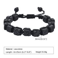 Vyriška juoda pinta apyrankė su kvadratiniu vulkaniniu akmeniu – reguliuojama | BR-1364 adjustable size 16-25CM juoda
