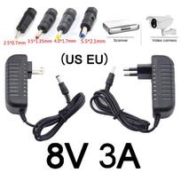 Kintamosios srovės nuolatinės srovės adapterio keitiklis 5,5 * 2,1 mm 4,0 * 1,7 mm 3,5 * 1,35 mm 2,5 * 0,7 mm kištukas DC 8 V 3 A kintamosios srovės 110 V-240 V maitinimo šaltinio įkroviklis DC 5.5x2.1mm US Plug juoda