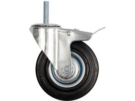 Ratukas vežimėliui, guminis, juodas, pasukamas su stabdžiu, su srieginiu varžtu Vorel | d-125mm, 100kg