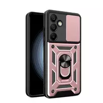 Hybrid Armor Camshield su stoveliu ir kameros dangteliu Samsung Galaxy A56 – dėklas telefonui rožinės spalvos