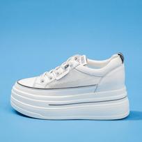 Moteriški balti tinklelio ir odos platforminiai sportbačiai - 8 cm aukščio padidinimas, 2024 m. vasaros kolekcija leather, 34 juoda/balta