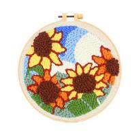 Yousheng Punch Stitch rinkinys Gydantis pynimas Punch siuvinėjimo rinkinys suaugusiems vaikams Pasidaryk pats Punch Needle siuvinėjimo rinkinys su įrankiais Siūlai Rėmelis pradedantiesiems A beige
