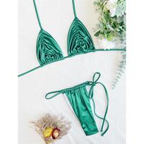 Seksualus berankovis raukšlėtas aukšto kirpimo bikinis moteriškas maudymosi kostiumėlis moterims maudymosi drabužiai dviejų dalių bikinių komplektas maudymosi kostiumėlis maudymuisi S žalia