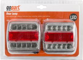 Galinių žibintų komplektas LED, kvadratinis, 12 V, 100x100x40 mm, 5 kontaktų bajonetas, gopart