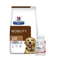 HILL'S PD Prescription Diet Canine j/d 12kg + LAB-V Arthro Comfort - Visapusiška sąnarių ir raumenų bei skeleto sistemos sveikata šunims ir katėms 45 kapsulės