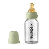 BIBS stiklinis buteliukas nuo dieglių 110 ml (Sage) pilnas komplektas
