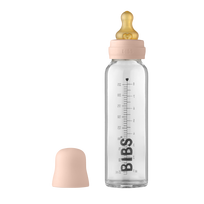 BIBS stiklinis buteliukas nuo dieglių 225 ml (Blush) pilnas komplektas