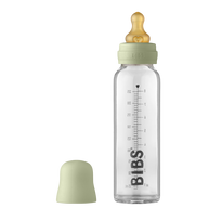 BIBS stiklinis buteliukas nuo dieglių 225 ml (Sage) pilnas komplektas