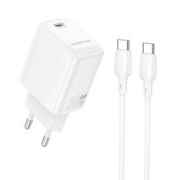 Borofone laidinis įkroviklis BN26 Fuente – Type C – PD 20W su Type C į Type C kabeliu baltos spalvos