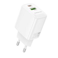Borofone laidinis įkroviklis BN27 Fuente – USB + Type C – QC 3.0 PD 20W baltos spalvos