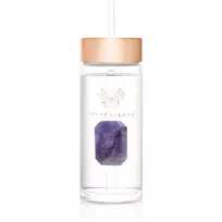Crystallove Amethyst Straw Water Bottle stiklinis buteliukas vandeniui su šiaudeliu 400 ml