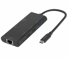 Adapteris DELTACO USB-C – 1x HDMI, 1x USB-A 5Gbit/s. 2x USB-A 480Mbps, RJ45 / USBC-HDMI31