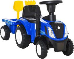 Homcom Vaikiškas paspiriamas automobilis traktoriukas NEW HOLLAND su priekaba - Mėlyna