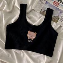 Girls Cute Bras Cartoon Bear Pattern Solid Black Underwear Elastic Brassiere Inner Bras For Girls M 32-42kg gray