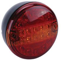 Galinis LED žibintas, apvalus, 24 V, gintarinis/raudonas, tvirtinamas varžtais, Ø 140 mm, "Britax