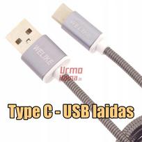 Laidas USB-A į USB-C, 1 m, TLC 02, Metal : Spalva - Juoda (BK)