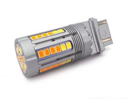 2 szt P27/7W żarówka LED 3157 12-24V biało-pomarańczowa bez błędu 100% CANBUS Off-Road