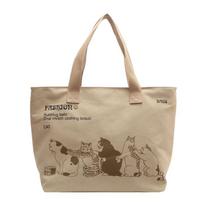 Ladies Cartoon Cat Printed Versatile Hand-Held Totes Bag Large Capacity Commuting Handbag smėlis