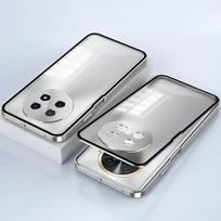 OPPO A5 Pro itin plonas aliuminio lydinio metalinis rėmelis buferis + grūdinto stiklo telefono galinis dangtelis OPPO A5pro smūgiams atsparus dangtelis OPPO A5 Pro sidabras