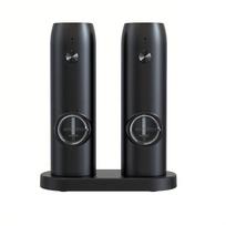Įkraunamas elektrinis pipirų ir druskos malūnėlis, automatinis pipirų malūnėlis su įkrovimo pagrindu, USB laidu, LED lemputėmis, reguliuojamu malimo rupumu 2 pieces/pack juoda