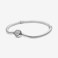 Pandora Moments Žėrinčio Širdies Sagties Gyvatės Grandinėlės Apyrankė 17 cm sidabras