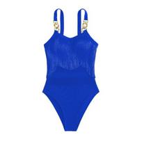 Women Sexy Monokini Sling Sleeveless Tassel Decor Swimsuit Mesh Splicing Backless Design One-piece S karališkos mėlynos spalvos