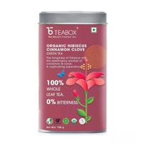 Žalioji arbata su hibiscus, gvazdikėliais ir cinamonu (100 g), Ekologiška Hibiscus Cinamon Gvazdikėlių Žalioji arbata, Arbatos dėžutė