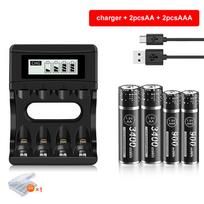 1,5 V AA ličio jonų baterija + AAA 1,5 V ličio įkraunama baterija + 1,5 V baterijų įkroviklis aa aaa 1,5 V ličio įkraunamam akumuliatoriui juoda