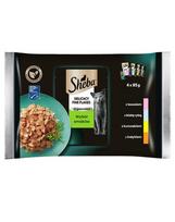 SHEBA paketėlis 4x85g Fine Flakes in Jelly - drėgnas kačių ėdalas želė (su balta žuvimi, su lašiša, su kalakutiena, su vištiena)