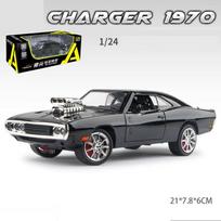 1:24 Naujas Challenger 1970 Greiti ir įsiutę 7 Lydinio automobilio modelis Diecast Žaislas su garsu ir šviesa Transporto priemonės dekoracija Ornamentai Vaikų dovana juoda
