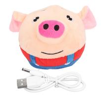 Naminių gyvūnėlių šokinėjantis kamuoliukas, įkraunamas per USB, interaktyvus, plaunamas, animacinio paveiksliuko paršelio pliušas, garsinis, elektroninis šuns žaislas beige