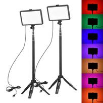 „Andoer“ nešiojamas RGB vaizdo šviestuvo rinkinys su 2 * LED vaizdo lempute 7 spalvų apšvietimas 3200K-5600K 10 juoda