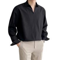 Yousheng Men Spring Autumn Shirt V Neck Lapel Formal Office Shirt Silky Loose Straight Pullover Top Business Dating Party Shirt L juoda