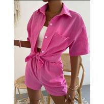 Summer 2 Piece Outfits For Women Short Sleeve Blouse Women Wide Leg Shorts Set Fashion Ladies Solid Two Piece Shorts Suits 22365 S violetinė