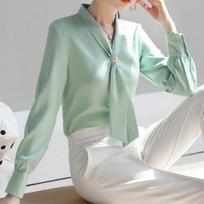 Moteriškos pavasario rudens stiliaus palaidinės Marškiniai Moteriški Laisvalaikiai Ilgomis rankovėmis peteliškės apykaklė Blusas Tops L žalia