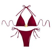 Women's Bikini Set Halter String Side Tie Two-Piece Swimsuit with Starfish Decor Sexy Triangle Bathing Suits for Beach Vacation Hot Spring Pool S raudona