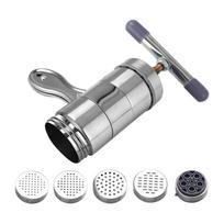 Manual Press Pasta Machine Stainless Steel Hand Wringing Noodles Making Machine with 5 Noodle Mould