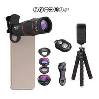 APEXEL 18X Ilgo židinio žuvies akies plataus kampo makro 4-in-1 universalus išorinis fotoaparato telefono objektyvas gray