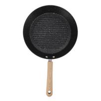 Round Frying Pan Universal Nonstick Flat Bottom Iron Grill Pan for Meat Steak Fish Breakfast L black