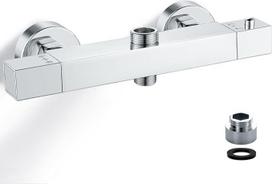 "Bevankly" dušo maišytuvas su termostatu, žalvarinis maišytuvas dušui su 2 išėjimais, chromuotas, viršutinis 3/4 colio BSP (26,4 mm) + apatinis 1/2 colio BSP (21 mm)