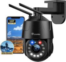 "ctronics" 5MP 30X optinio priartinimo metalinė lauko stebėjimo kamera, 2,4/5GHz "WiFi" lauko kamera su 150 m naktinio matymo funkcija, automatiniu kameros valdymu ir priartinimu, raudona ir mėlyna įspėjamąja šviesa, TF/Cloud, IP66 (juoda)