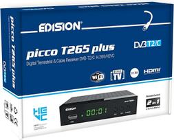 "EDISION Picco T265 Plus" antžeminis DVB-T2 ir kabelinis imtuvas DVB-C H.265 HEVC FTA Full HD PVR, USB, HDMI, SCART, S/PDIF, IR, USB "WiFi" palaikymas, universalus nuotolinio valdymo pultas "2-in-1