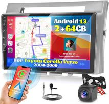 "Fuluku 2+64G Android 13" automobilinis radijas "Toyota Corolla Verso" 2004-2009 m. su belaidžiu "Carplay Android Car", 9 colių ekrano automobilinis radijas su "Bluetooth/WiFi/GPS/ galinio vaizdo kamera/FM/RDS/SWC